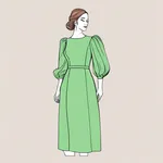 modest green dress with puffy sleeves image